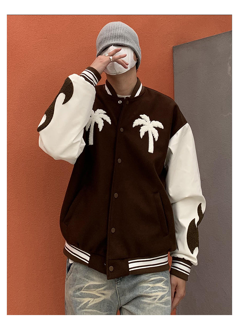 Palm Tree Mask Embroidered Varsity Jacket