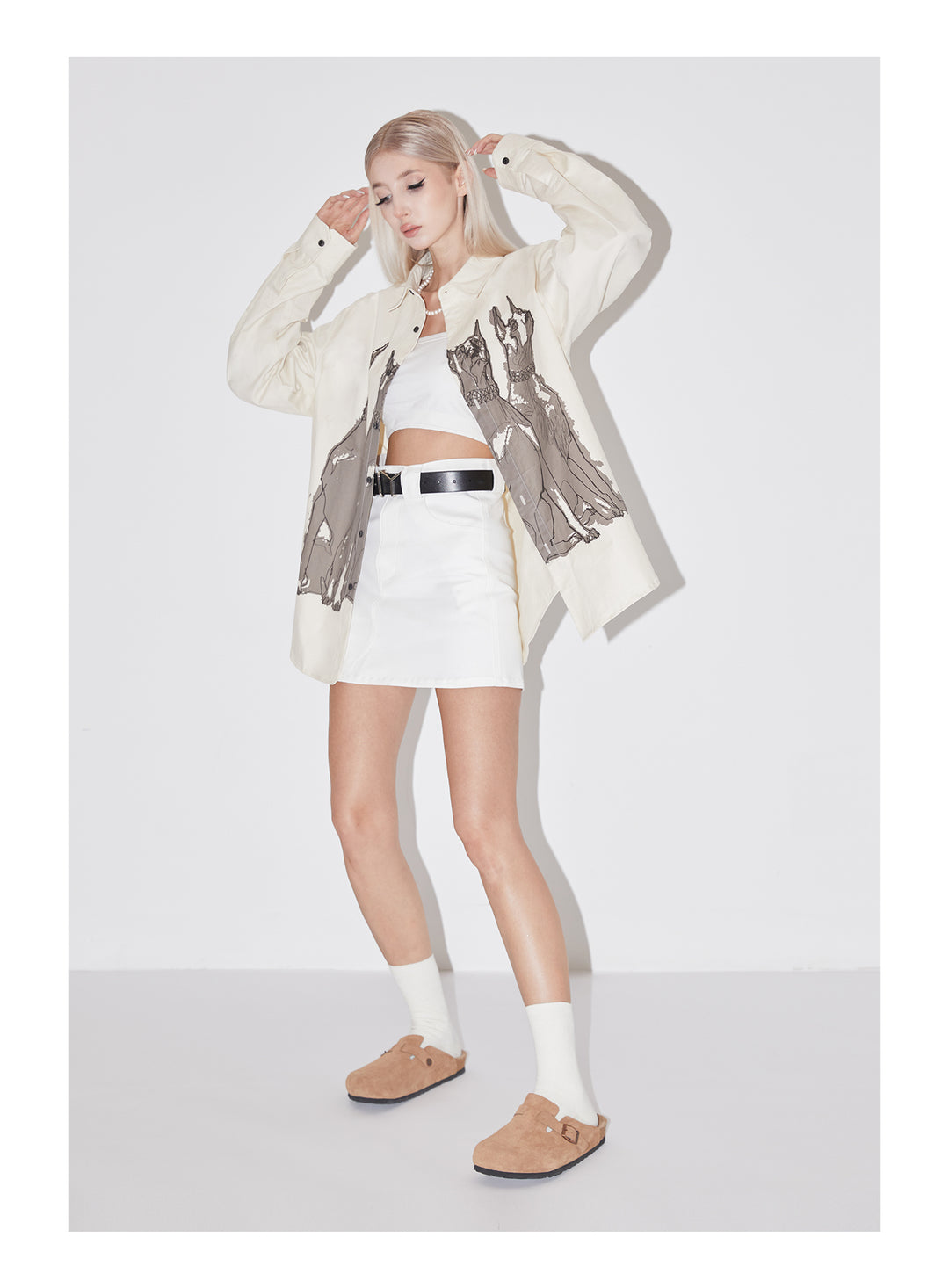 EMPTY REFERENCE Line Drawing Doberman Print Long Sleeved Shirt | Face 3 Face