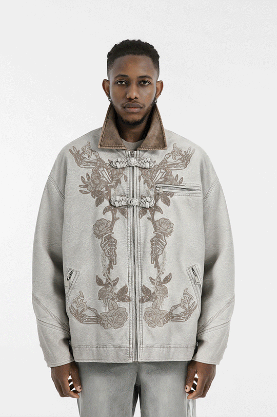 JHYQ Coiled Buckle PU Leather Jacket