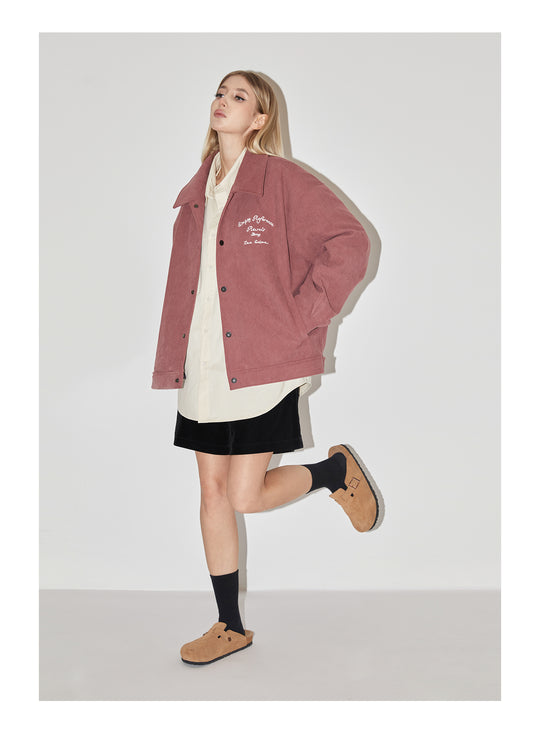 EMPTY REFERENCE Embroidered Diamond Check Pattern Corduroy Jacket