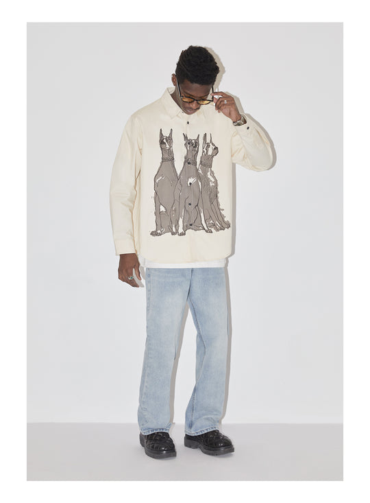 EMPTY REFERENCE Line Drawing Doberman Print Long Sleeved Shirt | Face 3 Face