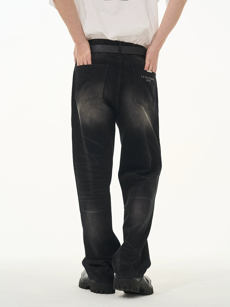 Harsh and Cruel Washed Straight Embroidered Denim