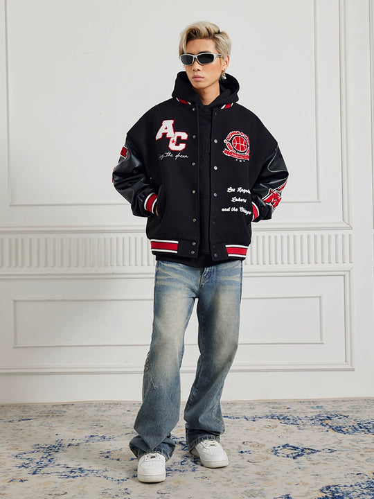 Achock Splicing Flocking Embroidery Baseball Jacket