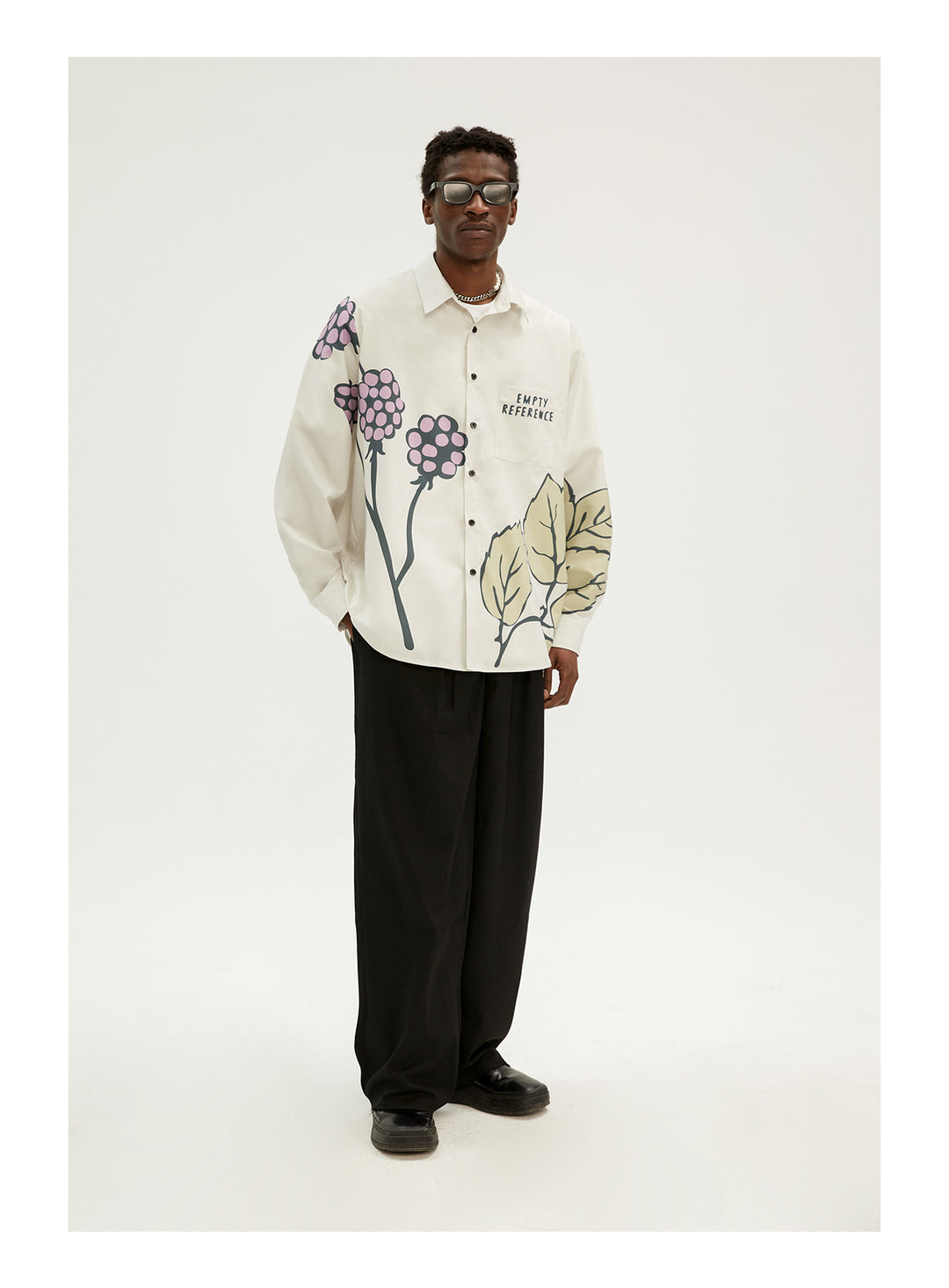 EMPTY REFERENCE Grape Leaf Fruit Print Long Sleeve Shirt