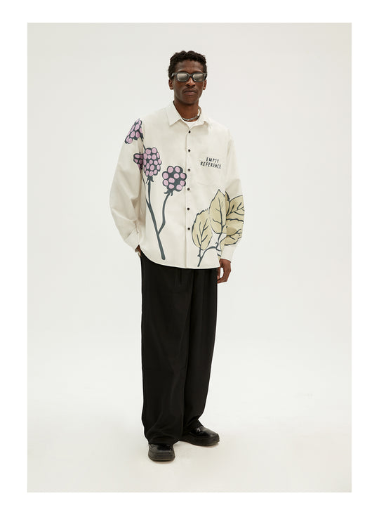 EMPTY REFERENCE Grape Leaf Fruit Print Long Sleeve Shirt