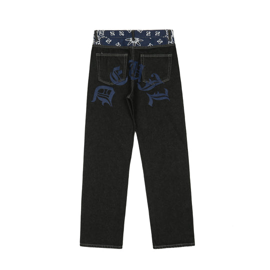 Sanskrit Print Denim Jeans