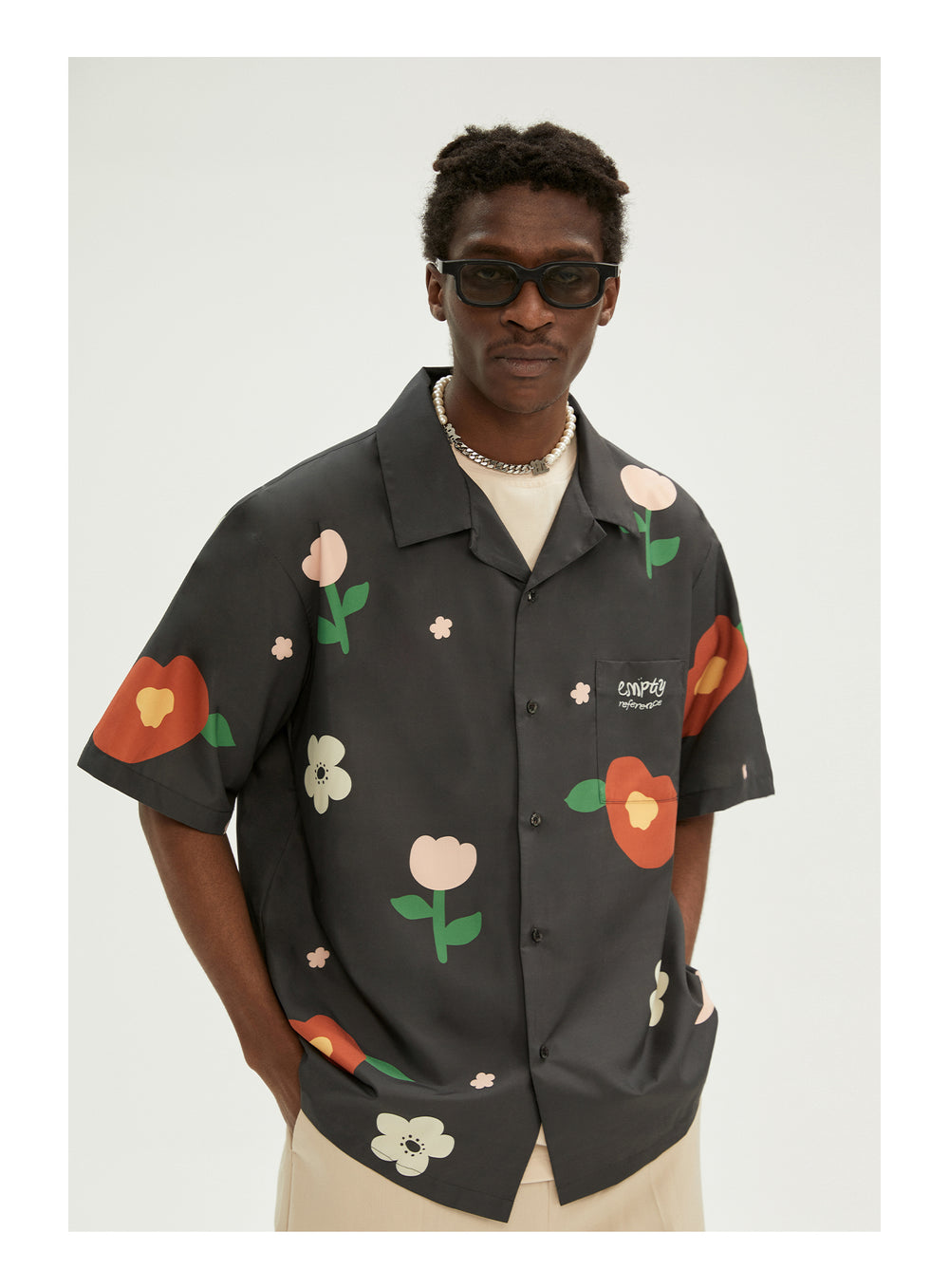EMPTY REFERENCE Peach Flower Short Sleeve Shirt