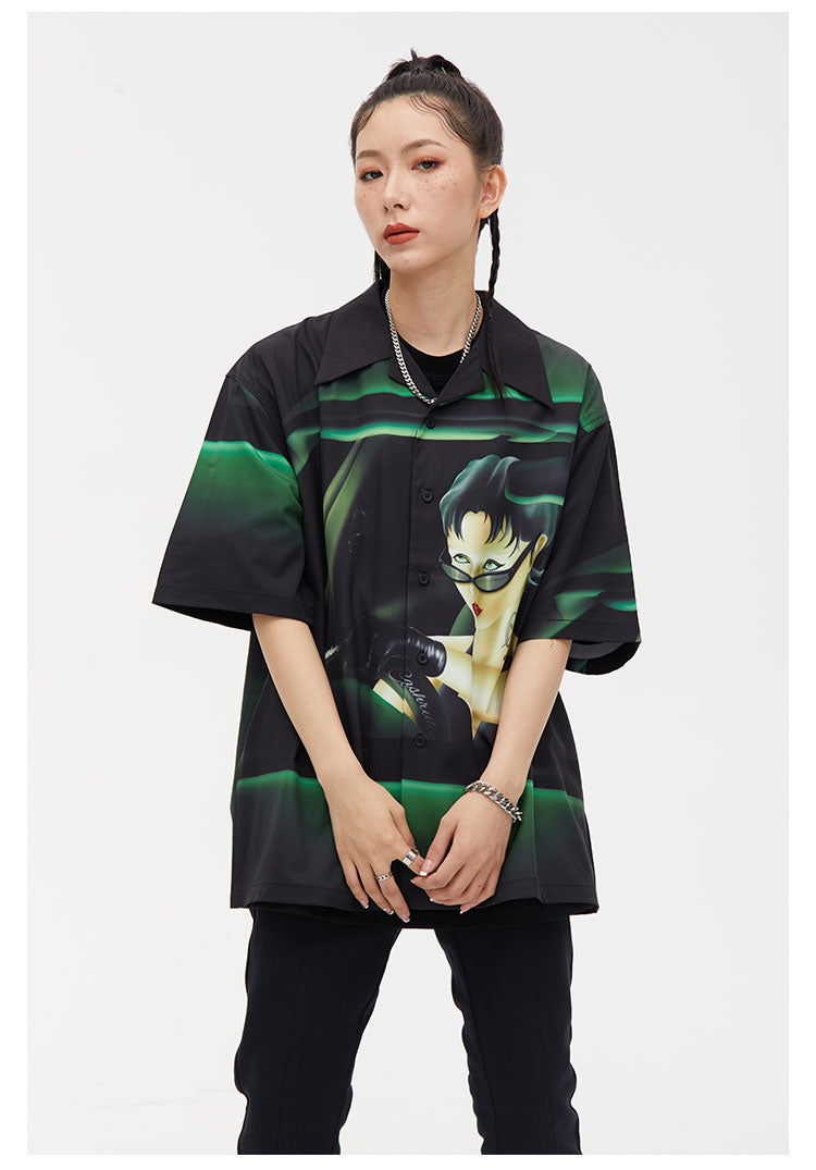 Cashrules Gangster Sports Car Print Short Sleeved Cuban Shirt