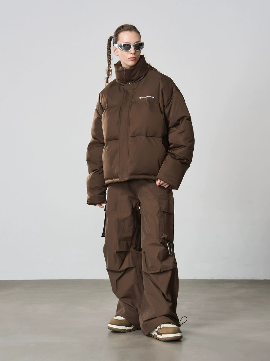 Harsh and Cruel Embroidered Logo Stand Up Collar Down Jacket