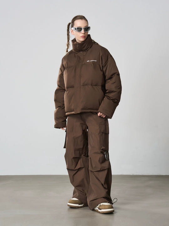 Harsh and Cruel Embroidered Logo Stand Up Collar Down Jacket