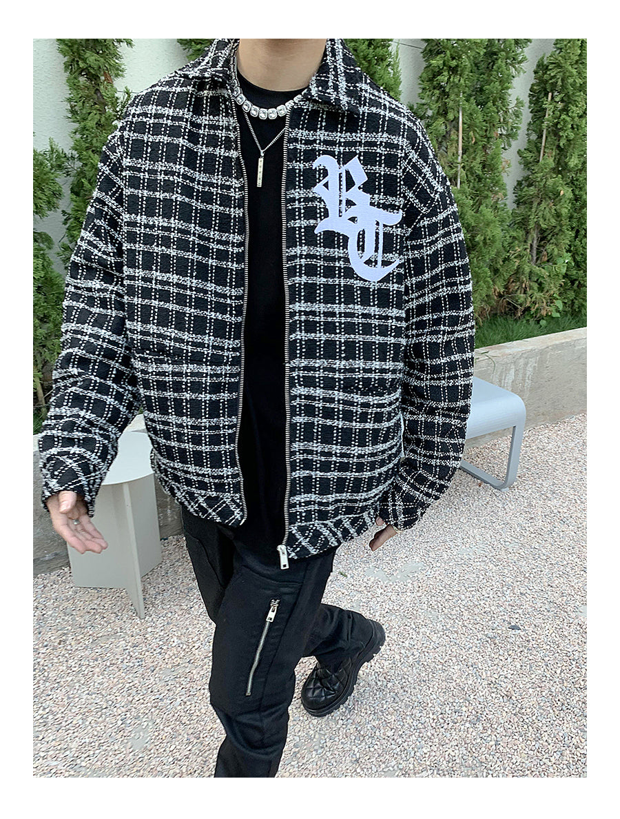 Embroidered Plaid Shirt Jacket