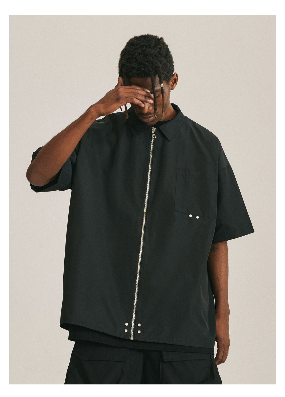 ANTIDOTE Zipper Studded Nylon Shirt