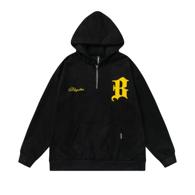 F3F Select B Logo Embroidered Suede Half Zip Hoodie