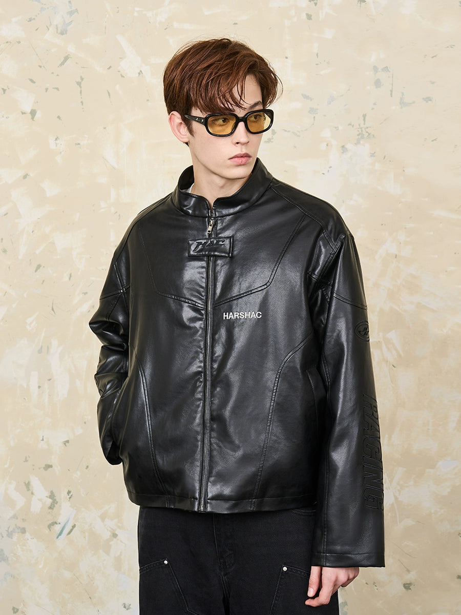 Harsh and Cruel Deconstructed Stitching Embroidered Leather Jacket