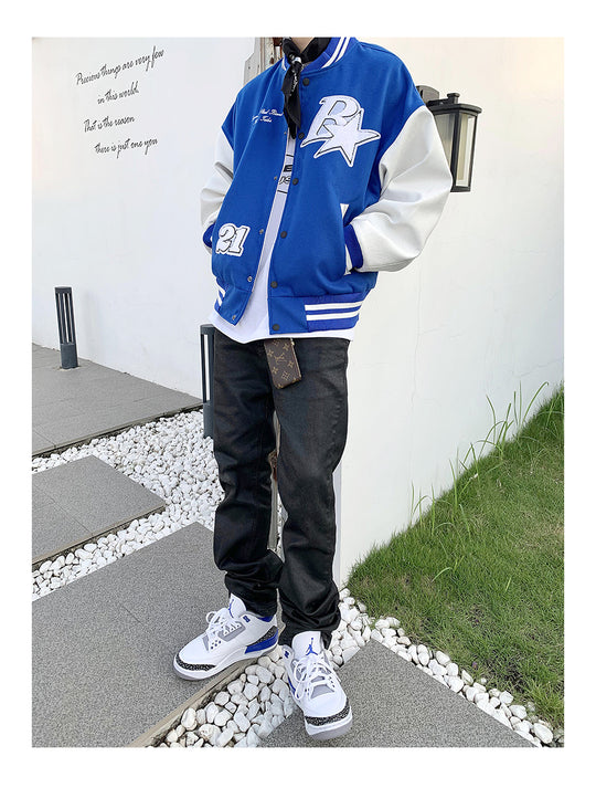 Star Embroidery Stitching Varsity Jacket