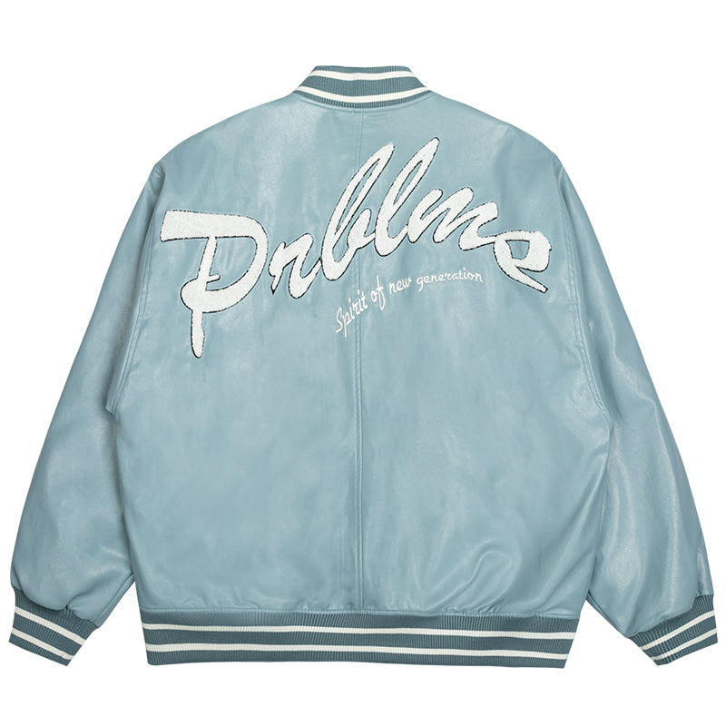 PRBLMS Big LOGO Leather Baseball Jacket | Face 3 Face