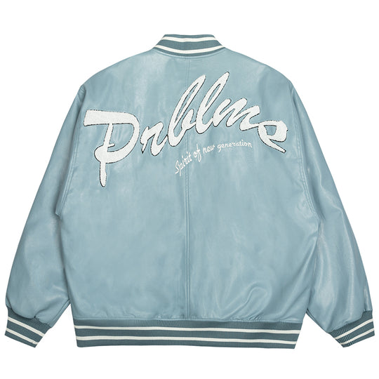 PRBLMS Big LOGO Leather Baseball Jacket | Face 3 Face