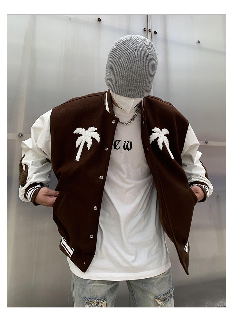 Palm Tree Mask Embroidered Varsity Jacket