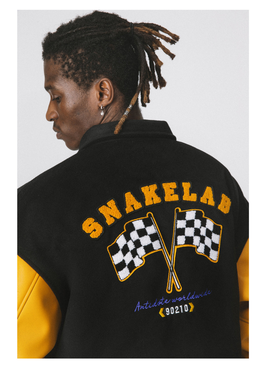 ANTIDOTE Yellow Woolen Embroidered Varsity Jacket | Face 3 Face