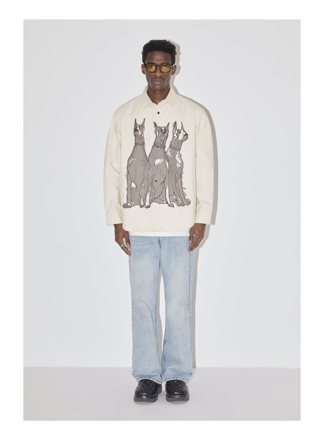 EMPTY REFERENCE Line Drawing Doberman Print Long Sleeved Shirt | Face 3 Face