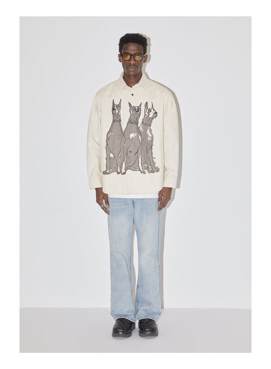 EMPTY REFERENCE Line Drawing Doberman Print Long Sleeved Shirt | Face 3 Face