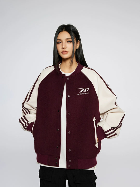 Achock Contrasting Color Shoulder Sleeve Baseball Jacket | Face 3 Face