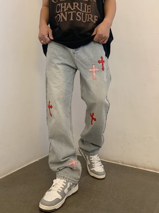 F3F Select Washed Cross Patch Embroidery Denim Jeans