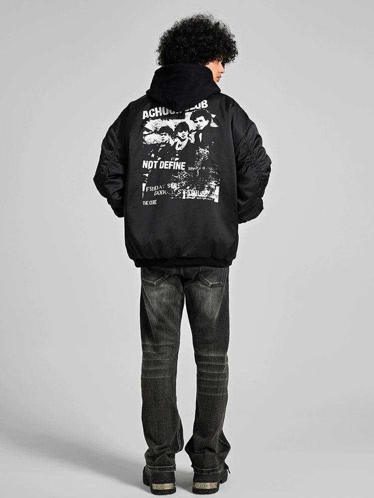 Achock Vintage Printed Baseball Bomber Jacket