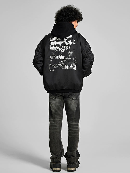 Achock Vintage Printed Baseball Bomber Jacket