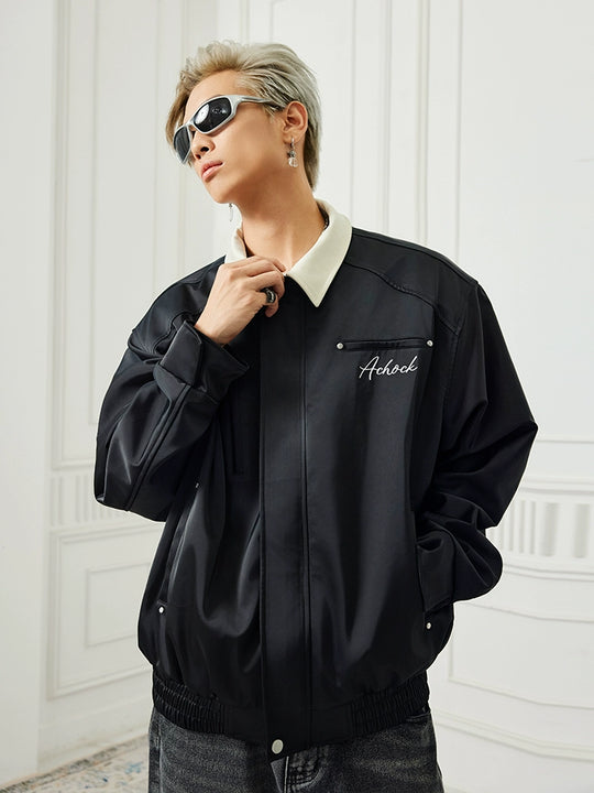 Achock Splicing Zipper Short Jacket