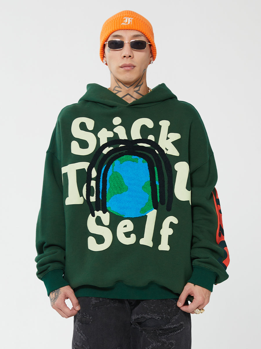 F2CE Foam Printing Embroidery Loose Pullover Hoodie | Face 3 Face