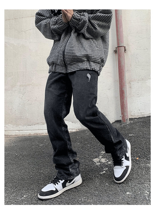 Cashew Flower Stitching Washed Flared Denim Jeans