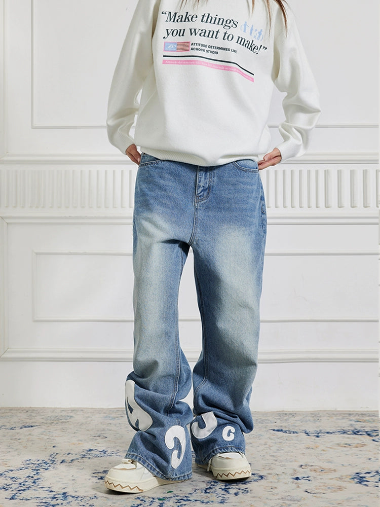 Achock Heavy Embroidered Micro Flare Denim Jeans | Face 3 Face