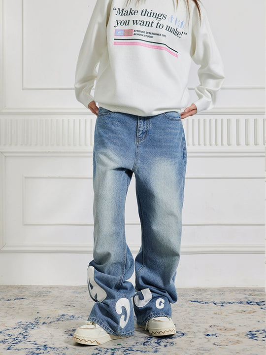 Achock Heavy Embroidered Micro Flare Denim Jeans | Face 3 Face