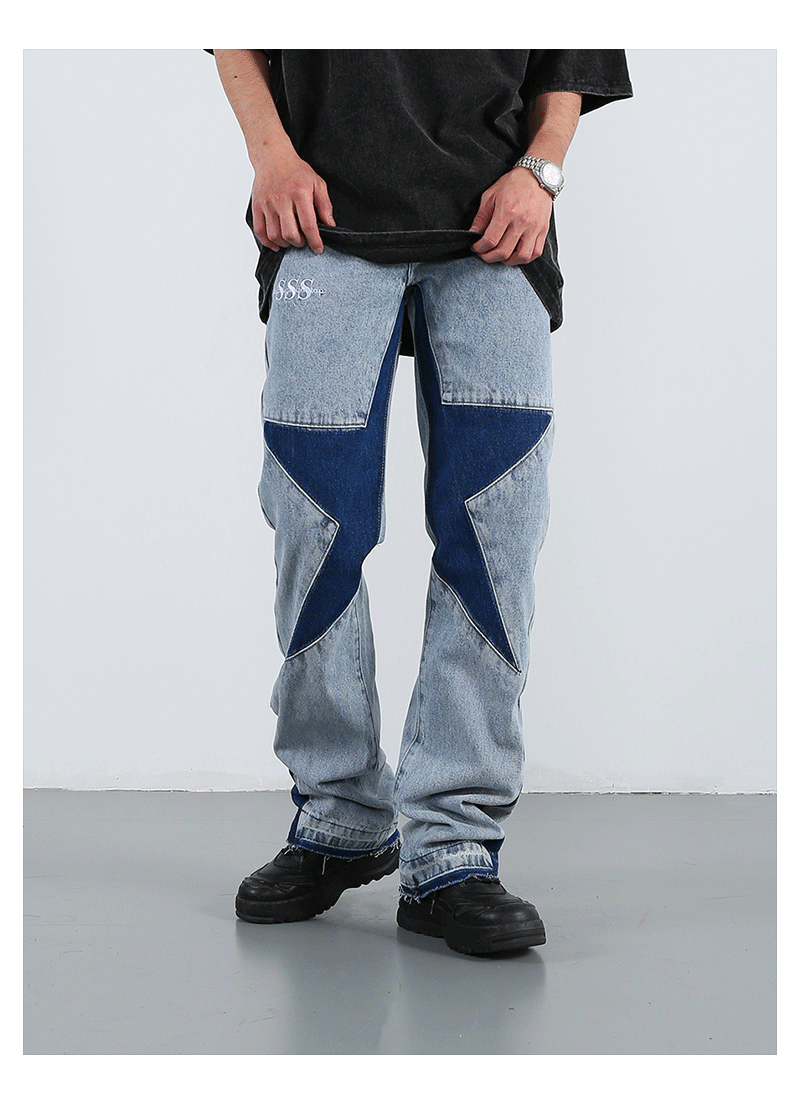 F3F Select Star Patchwork Micro Flare Denim Jeans