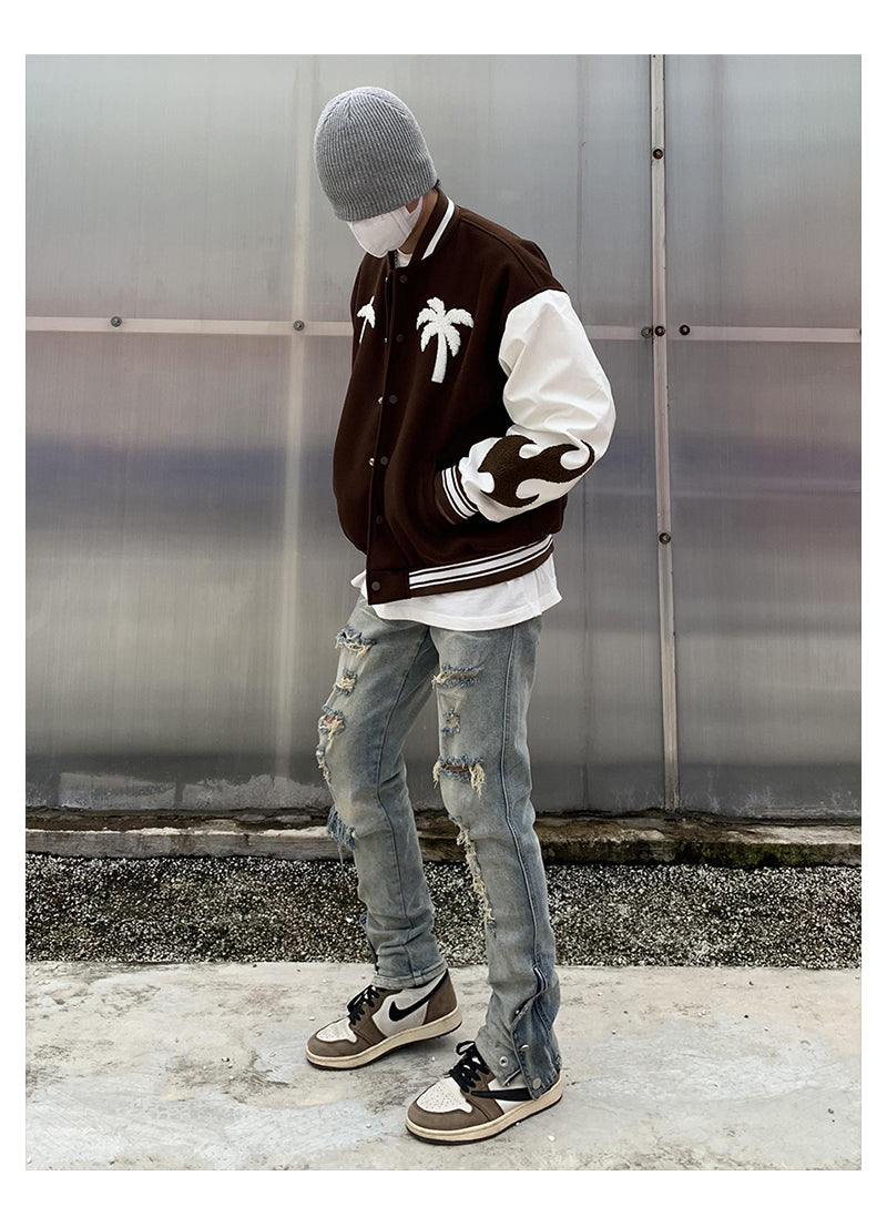 Palm Tree Mask Embroidered Varsity Jacket