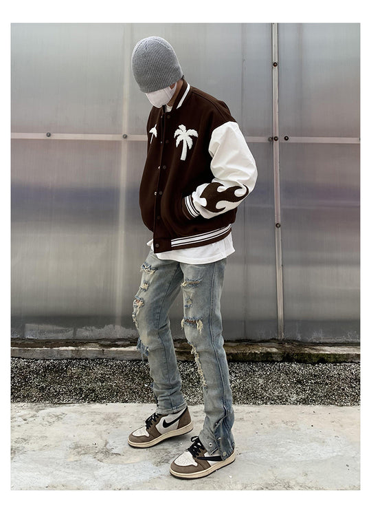 Palm Tree Mask Embroidered Varsity Jacket