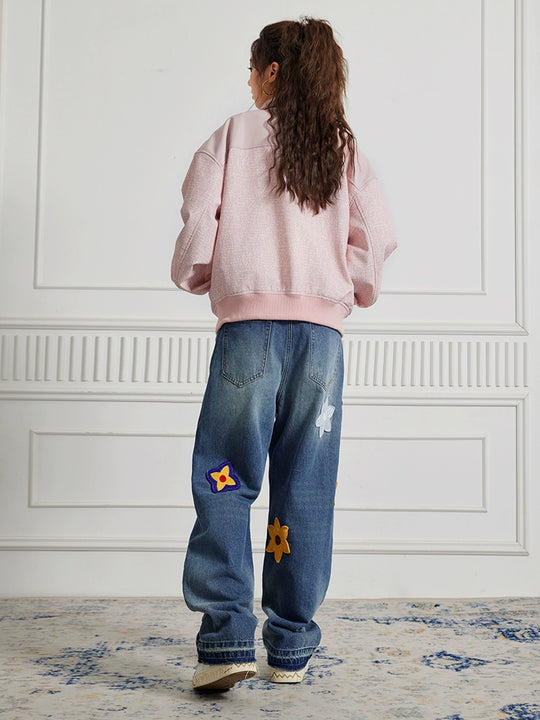 Achock Creative Letter Petal Embroidery Denim Jeans | Face 3 Face