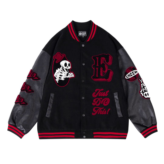 F3F Select Skeleton Skull Embroidered Varsity Jacket