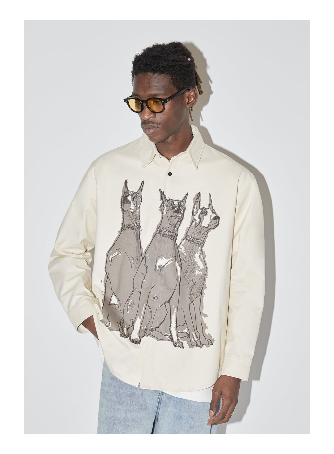 EMPTY REFERENCE Line Drawing Doberman Print Long Sleeved Shirt | Face 3 Face