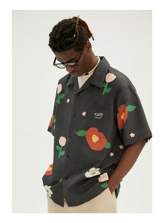 EMPTY REFERENCE Peach Flower Short Sleeve Shirt