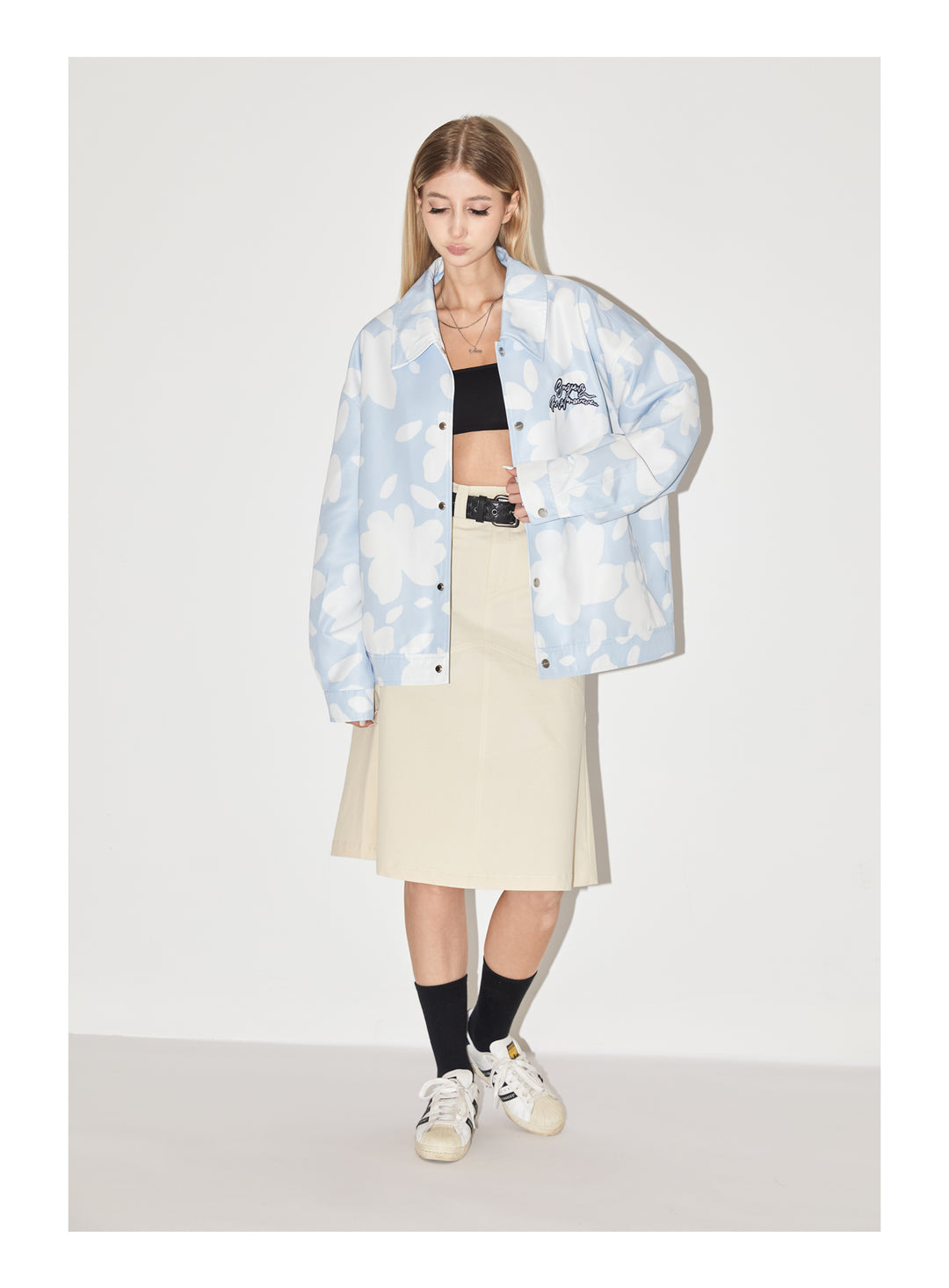 EMPTY REFERENCE Full Print Flower Embroidery Jacket