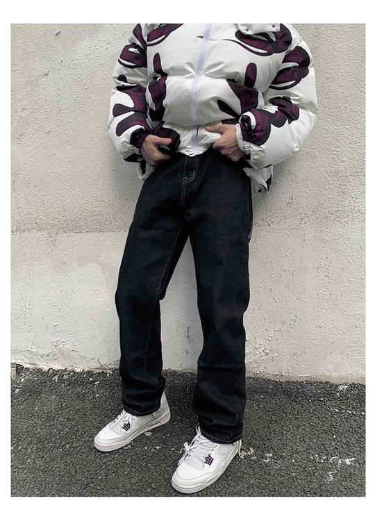 Sanskrit Print Denim Jeans