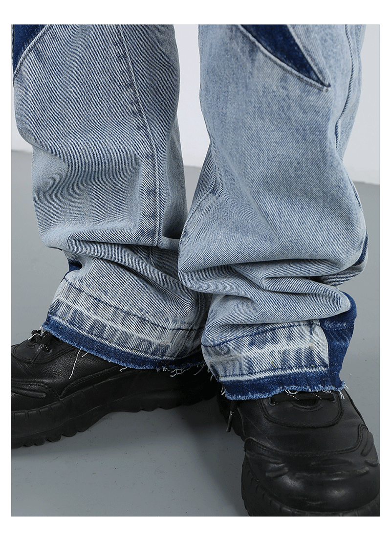 F3F Select Star Patchwork Micro Flare Denim Jeans