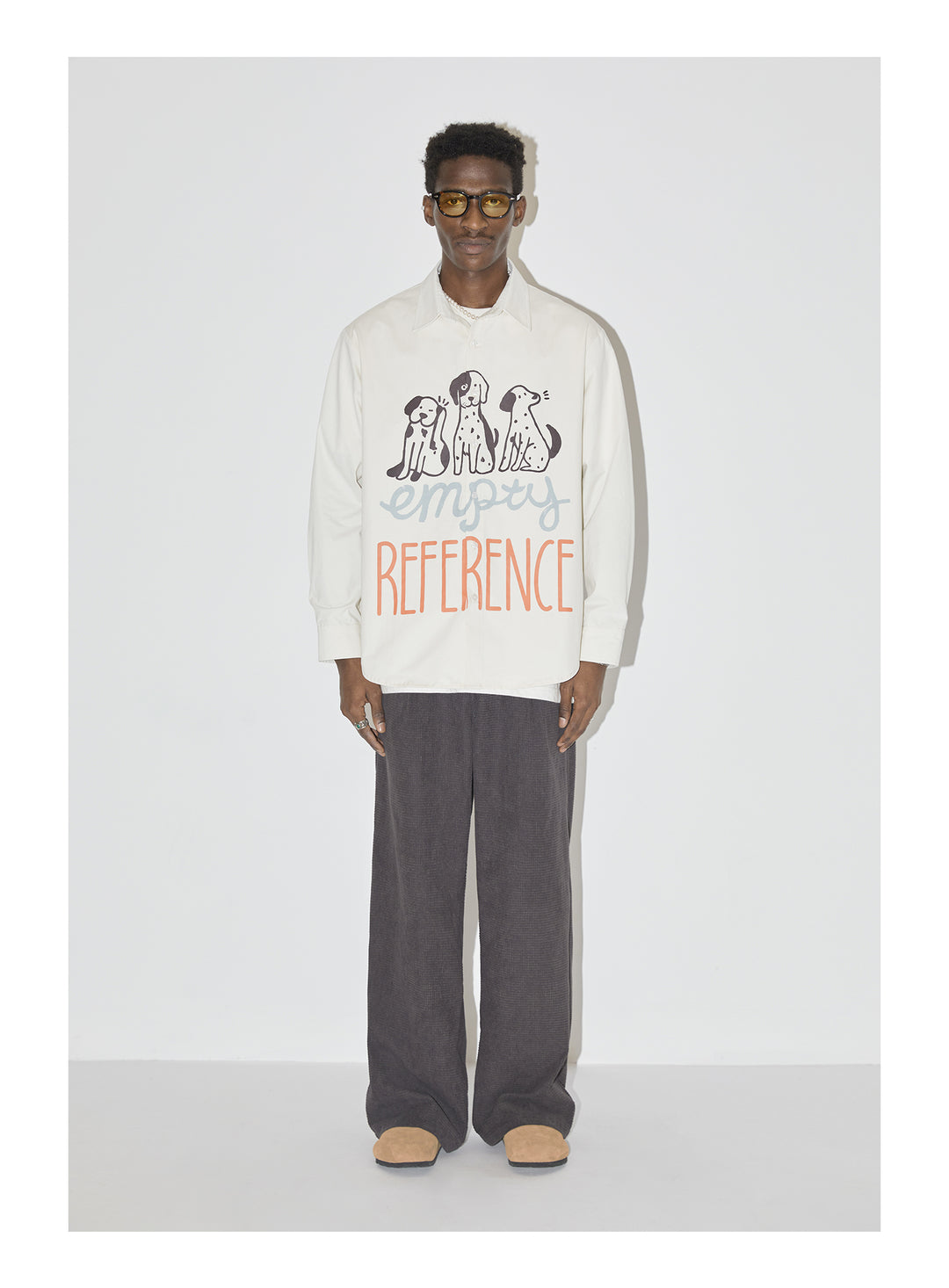 EMPTY REFERENCE Cartoon Puppy LOGO Print Long Sleeved Shirt