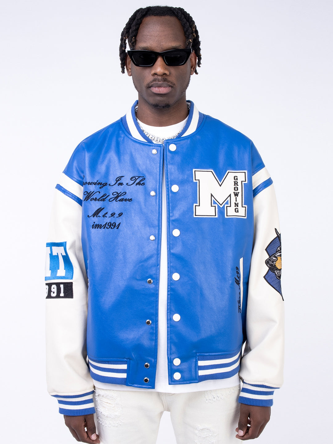 F3F Select Embroidery Stitching PU Leather Varsity Jacket