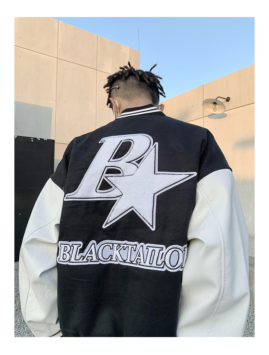Star Embroidery Stitching Varsity Jacket