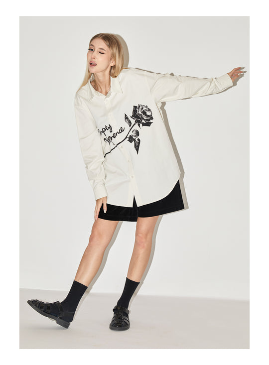 EMPTY REFERENCE Night Rose Print Long Sleeved Shirt