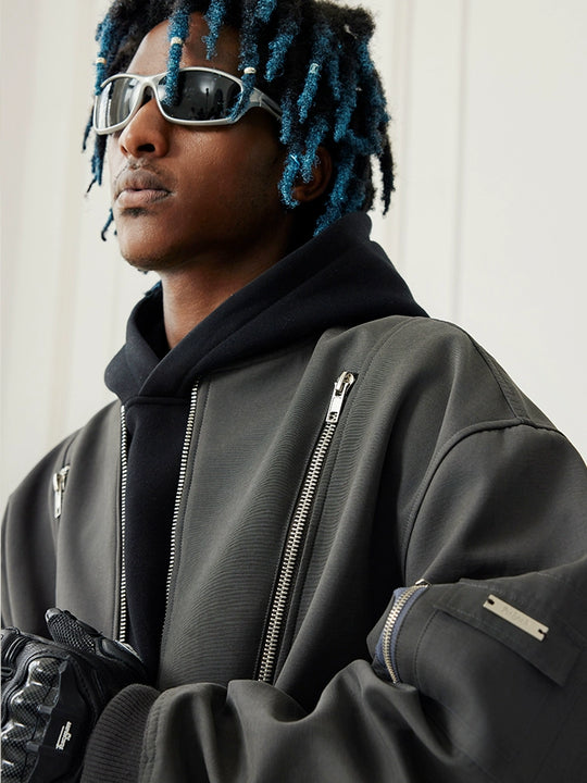 Achock Heavyweight Zipper Short Bomber Jacket