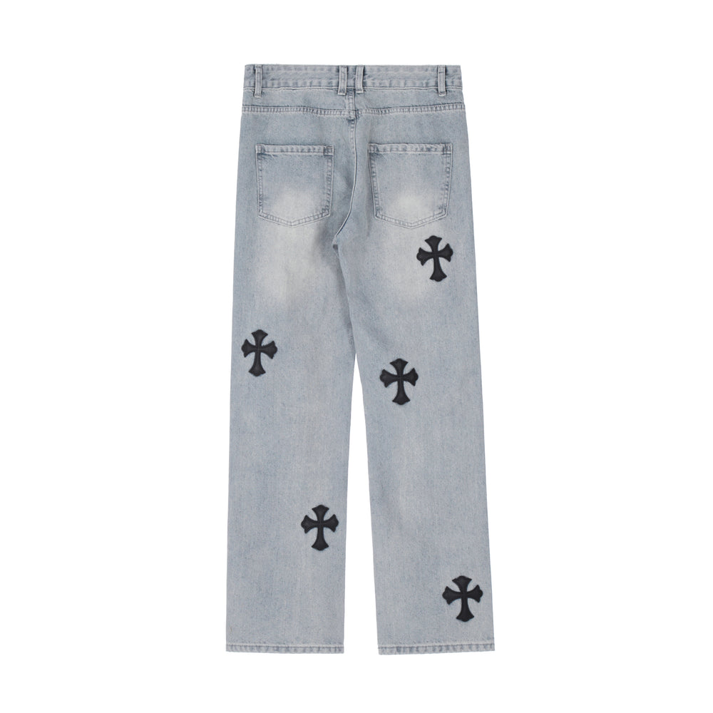 F3F Select Cross Patch Embroidery Washed Denim Jeans